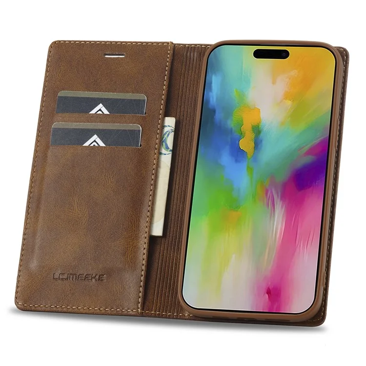 Lc. Imeeke Für Iphone 16 Pro Leather Hülle RFID -blocking -karten -slots Telefonabdeckung - Braun