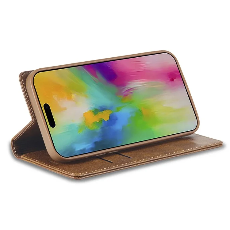 Lc. Imeeke Für Iphone 16 Pro Leather Hülle RFID -blocking -karten -slots Telefonabdeckung - Braun