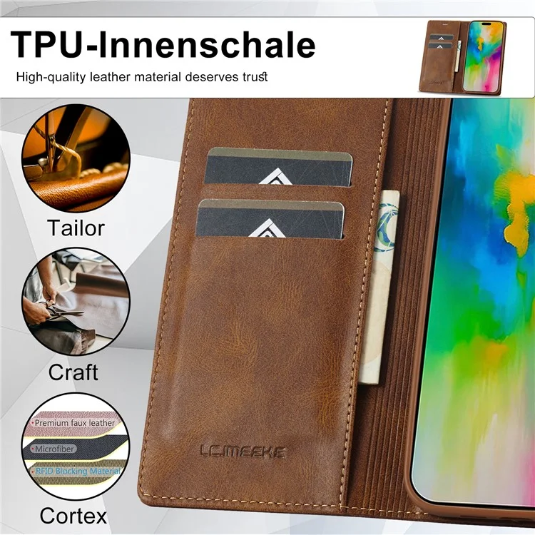 Lc. Imeeke Für Iphone 16 Pro Leather Hülle RFID -blocking -karten -slots Telefonabdeckung - Braun