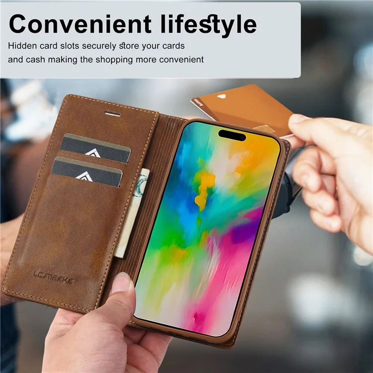 Lc. Imeeke Für Iphone 16 Pro Leather Hülle RFID -blocking -karten -slots Telefonabdeckung - Braun