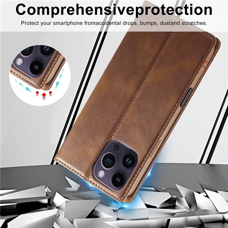 Lc. Imeeke Für Iphone 16 Pro Leather Hülle RFID -blocking -karten -slots Telefonabdeckung - Braun