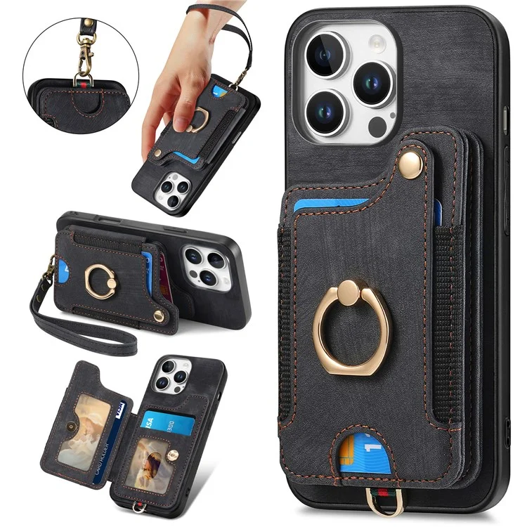 Pour Iphone 16 Pro Case RFID Blocking Handsbag Leather + Tpu Tpup Téléphone Carte de Couverture, Porte-bagages - Noir
