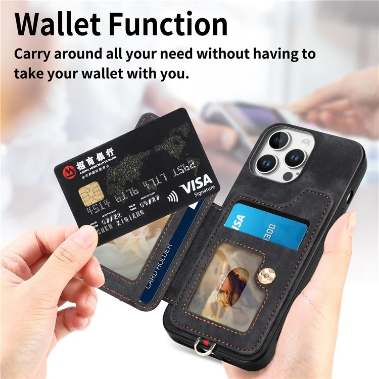 Pour Iphone 16 Pro Case RFID Blocking Handsbag Leather + Tpu Tpup Téléphone Carte de Couverture, Porte-bagages - Noir