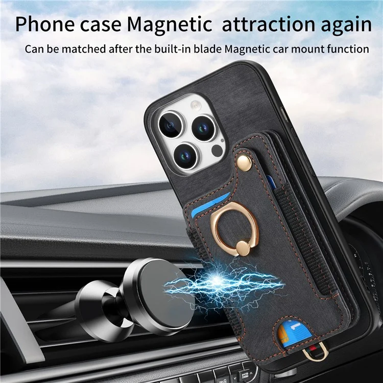 Pour Iphone 16 Pro Case RFID Blocking Handsbag Leather + Tpu Tpup Téléphone Carte de Couverture, Porte-bagages - Noir