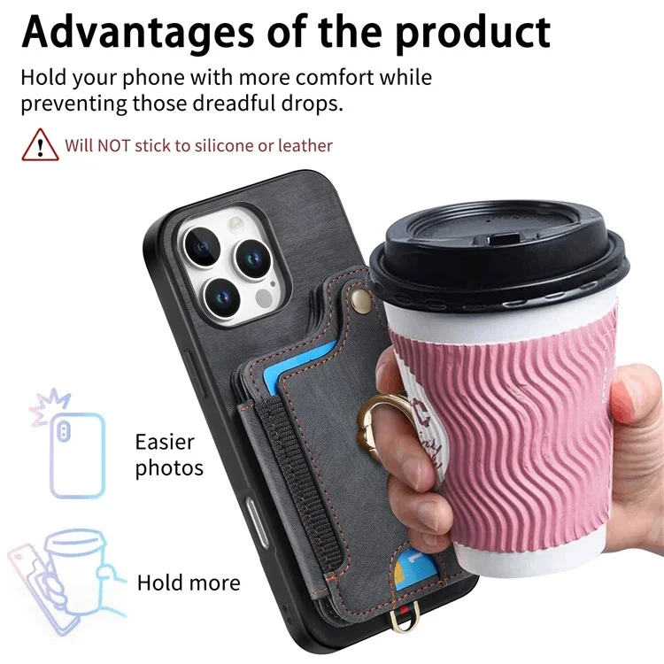 Pour Iphone 16 Pro Case RFID Blocking Handsbag Leather + Tpu Tpup Téléphone Carte de Couverture, Porte-bagages - Noir