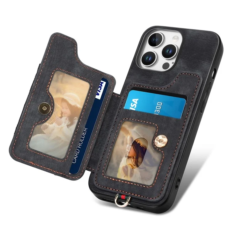 Pour Iphone 16 Pro Case RFID Blocking Handsbag Leather + Tpu Tpup Téléphone Carte de Couverture, Porte-bagages - Noir