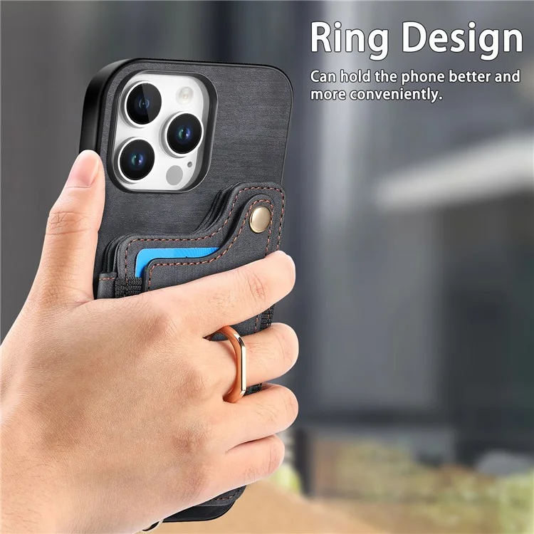 Pour Iphone 16 Pro Case RFID Blocking Handsbag Leather + Tpu Tpup Téléphone Carte de Couverture, Porte-bagages - Noir