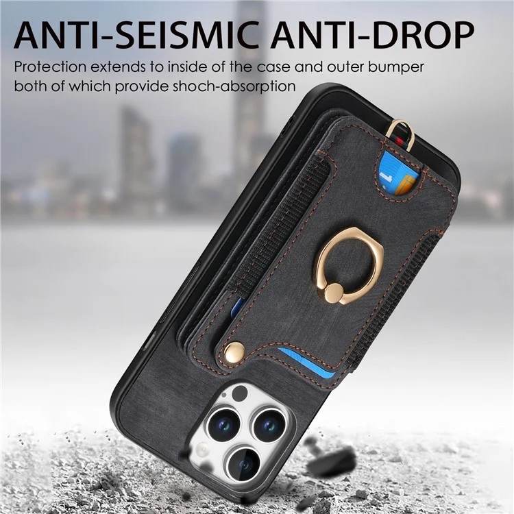 Pour Iphone 16 Pro Case RFID Blocking Handsbag Leather + Tpu Tpup Téléphone Carte de Couverture, Porte-bagages - Noir