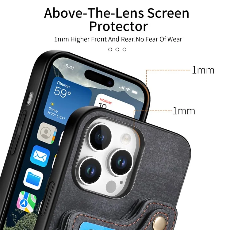 Pour Iphone 16 Pro Max Case RFID Blocking Handsbag Leather + Tpu Tpup Téléphone Cador Slots, Porte-anneau - Noir