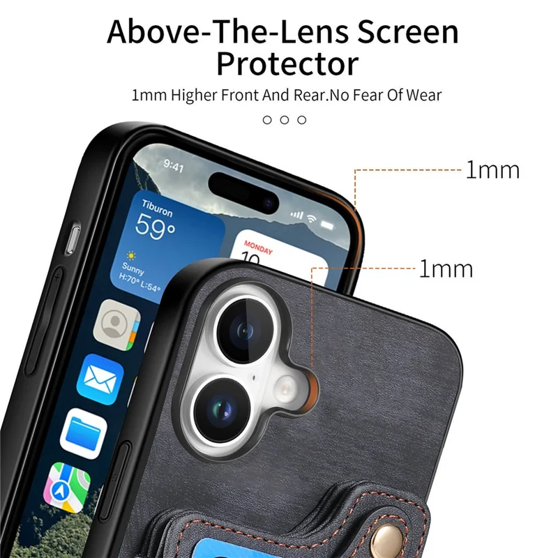 Für Iphone 16 Hülle RFID Blockierende Handtasche Leder+tpu -telefonabdeckungskartenschlitze, Ringhalter - Schwarz