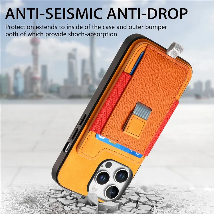 For iPhone 16 Pro Max Skin-Touch Case Leather+TPU Detachable Phone Case with Card Bag - Yellow