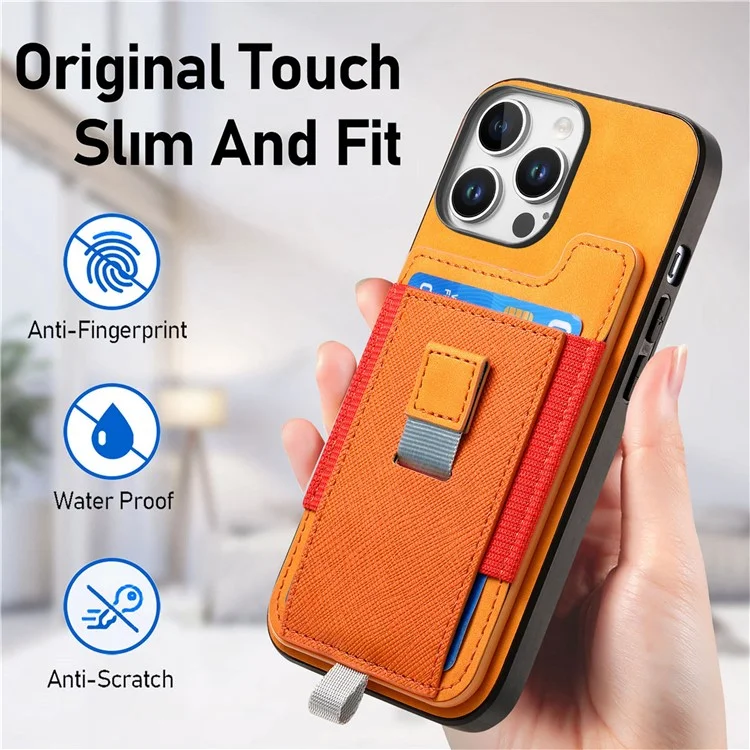 For iPhone 16 Pro Max Skin-Touch Case Leather+TPU Detachable Phone Case with Card Bag - Yellow