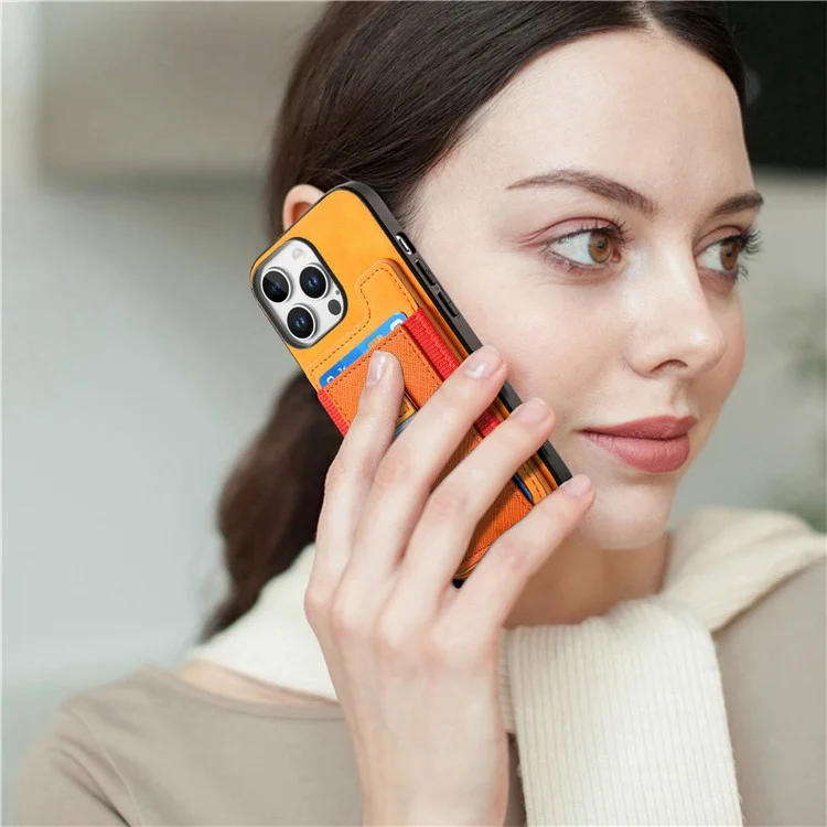For iPhone 16 Pro Max Skin-Touch Case Leather+TPU Detachable Phone Case with Card Bag - Yellow