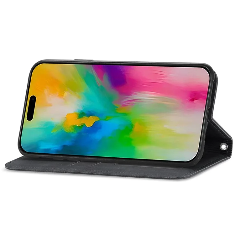 Pour Iphone 16 Case Skin Touch Feeling Portefeuille en Cuir Couverture de Téléphone Absorption Magnétique - Noir
