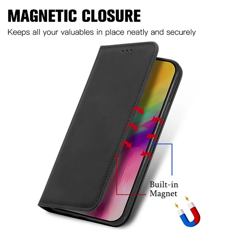 Pour Iphone 16 Case Skin Touch Feeling Portefeuille en Cuir Couverture de Téléphone Absorption Magnétique - Noir