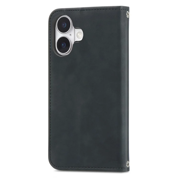 Pour Iphone 16 Case Skin Touch Feeling Portefeuille en Cuir Couverture de Téléphone Absorption Magnétique - Noir