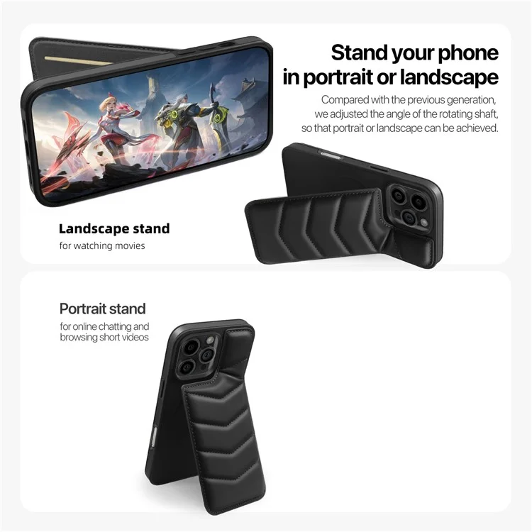 Für Iphone 16 Pro Magnetic Phone Case RFID Blocking Card Slot Leder -back -telefonabdeckung - Schwarz