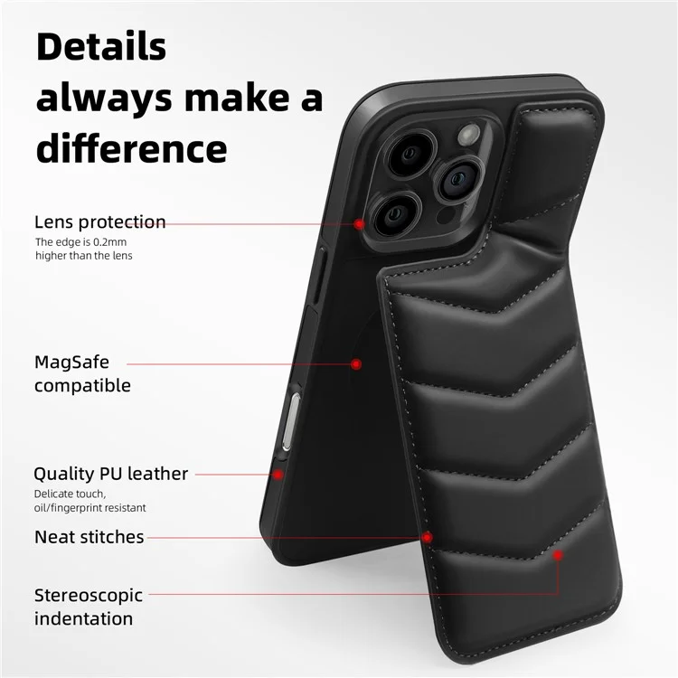 Für Iphone 16 Pro Magnetic Phone Case RFID Blocking Card Slot Leder -back -telefonabdeckung - Schwarz