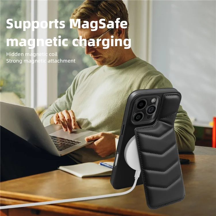 Für Iphone 16 Pro Magnetic Phone Case RFID Blocking Card Slot Leder -back -telefonabdeckung - Schwarz