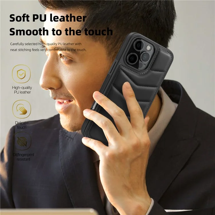 Für Iphone 16 Pro Magnetic Phone Case RFID Blocking Card Slot Leder -back -telefonabdeckung - Schwarz