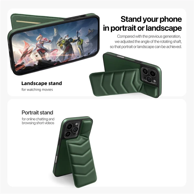 For iPhone 16 Pro Case Compatible with MagSafe RFID Blocking Card Slot Leather Back Cover - Green