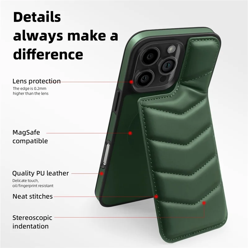 For iPhone 16 Pro Case Compatible with MagSafe RFID Blocking Card Slot Leather Back Cover - Green