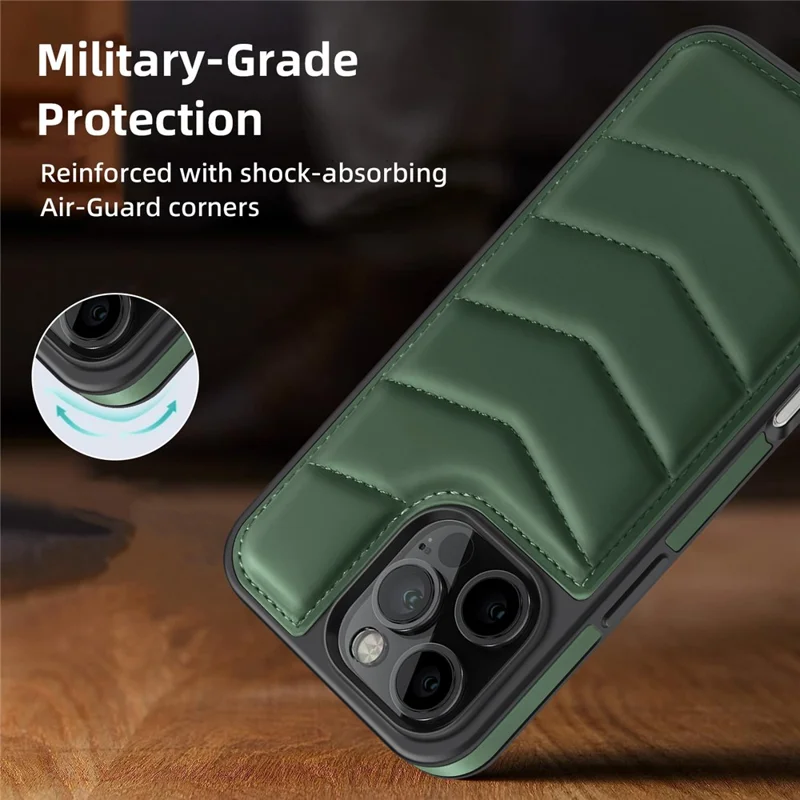 For iPhone 16 Pro Case Compatible with MagSafe RFID Blocking Card Slot Leather Back Cover - Green