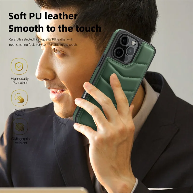 For iPhone 16 Pro Case Compatible with MagSafe RFID Blocking Card Slot Leather Back Cover - Green