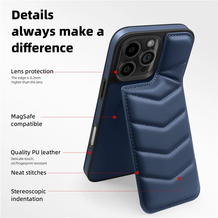Für Iphone 16 Pro Max Magnetic Phone Case RFID Blocking Card Slot Leder -back -telefonabdeckung - Blau