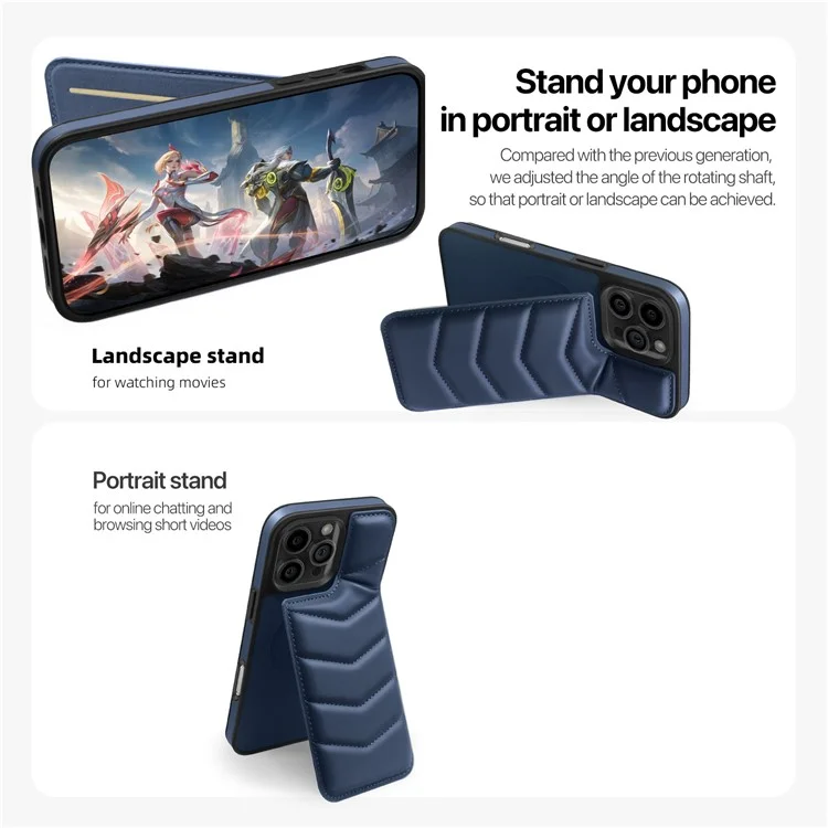 Für Iphone 16 Pro Max Magnetic Phone Case RFID Blocking Card Slot Leder -back -telefonabdeckung - Blau