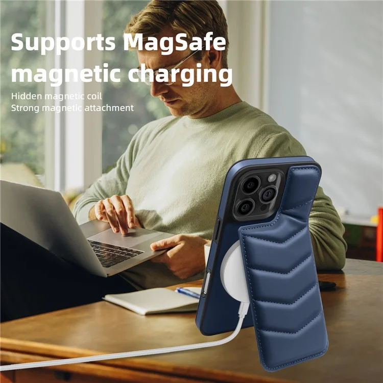 Für Iphone 16 Pro Max Magnetic Phone Case RFID Blocking Card Slot Leder -back -telefonabdeckung - Blau