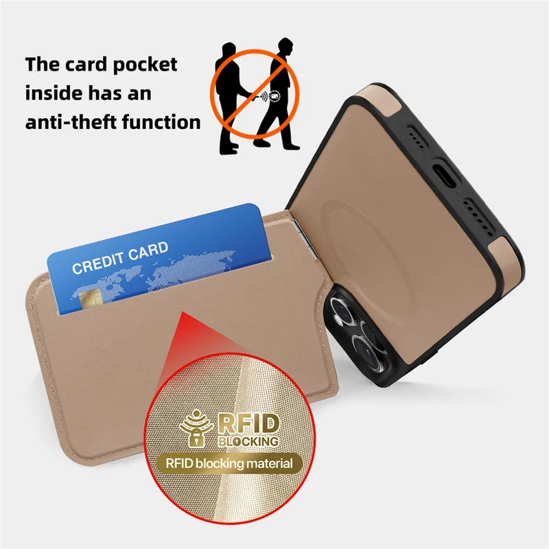 For iPhone 16 Pro Max Case Compatible with MagSafe RFID Blocking Card Slot Leather Back Cover - Pink