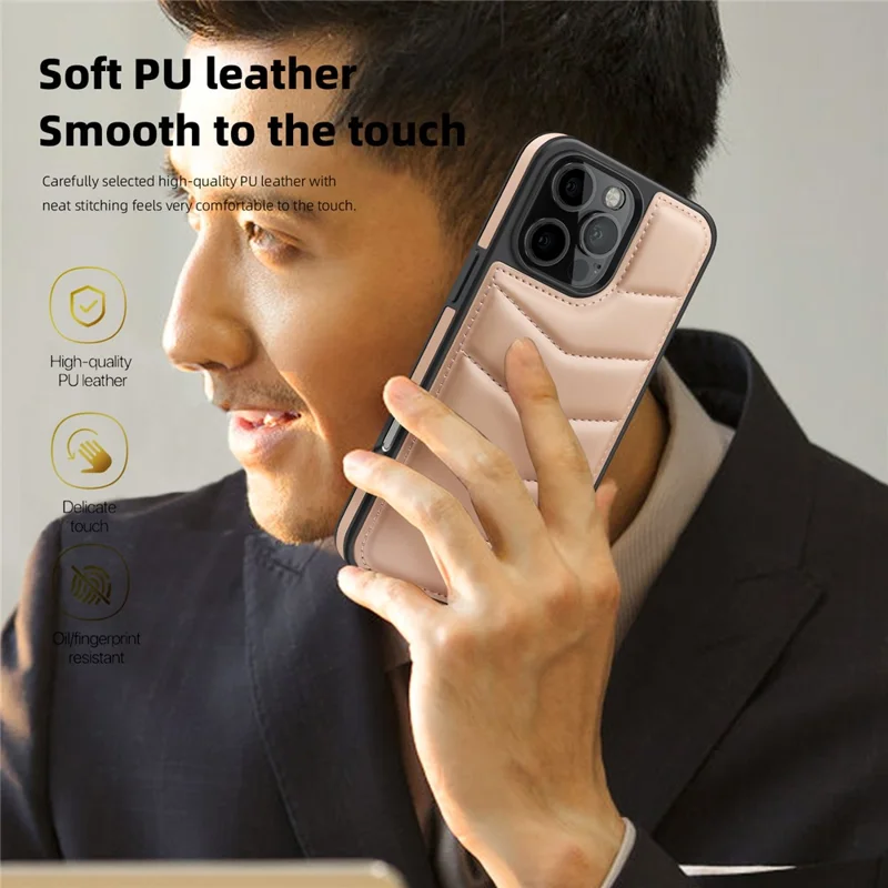 For iPhone 16 Pro Max Case Compatible with MagSafe RFID Blocking Card Slot Leather Back Cover - Pink