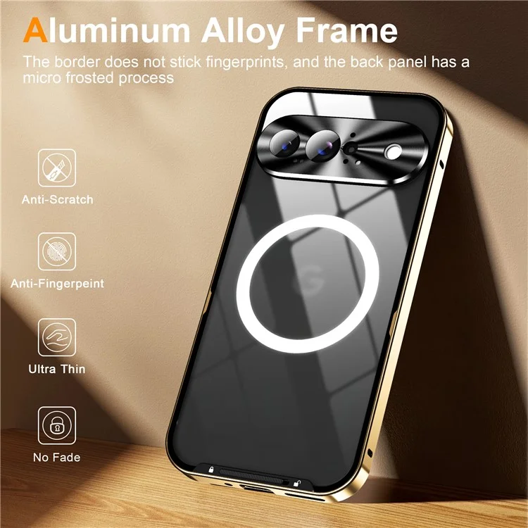 For Google Pixel 9 Case Compatible with MagSafe Metal Frame Matte Phone Cover - Gold