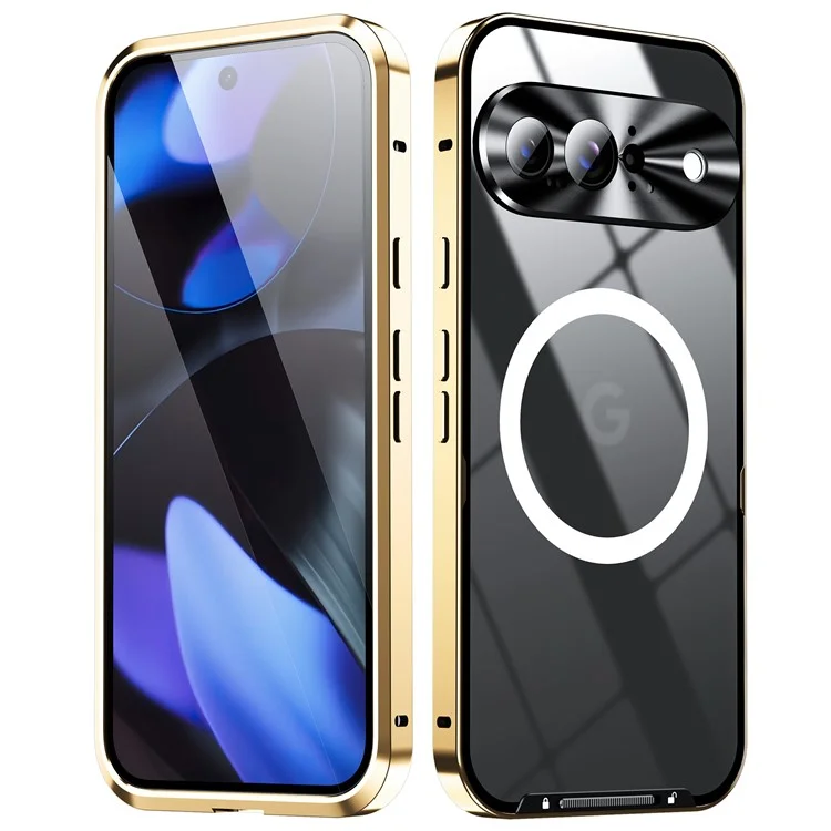 For Google Pixel 9 Case Compatible with MagSafe Metal Frame Matte Phone Cover - Gold