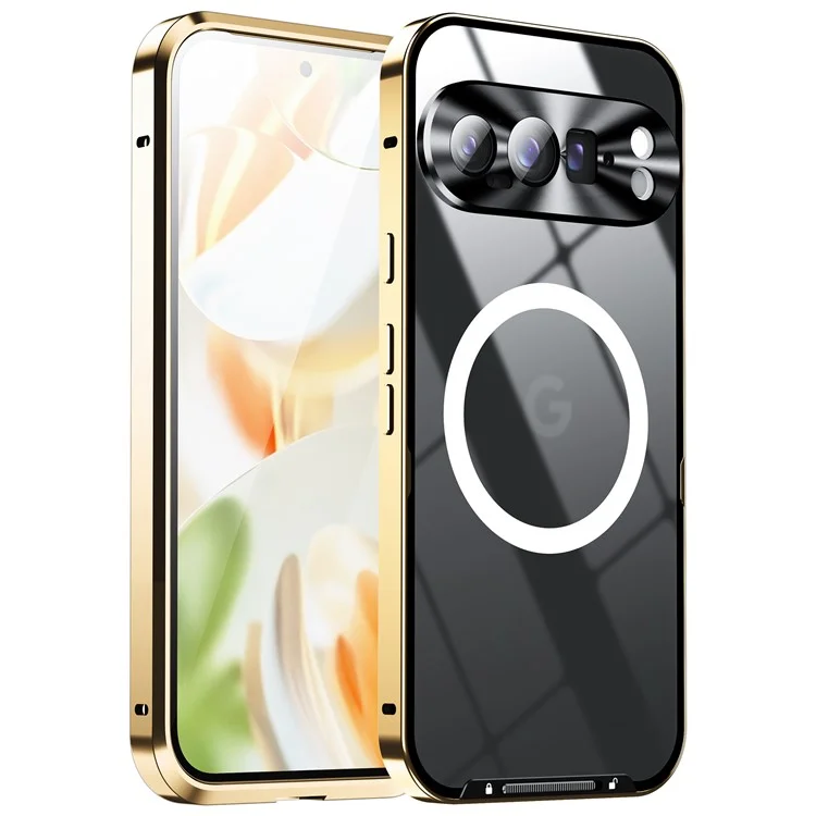 For Google Pixel 9 Pro Case Compatible with MagSafe Metal Frame Matte Phone Cover - Gold