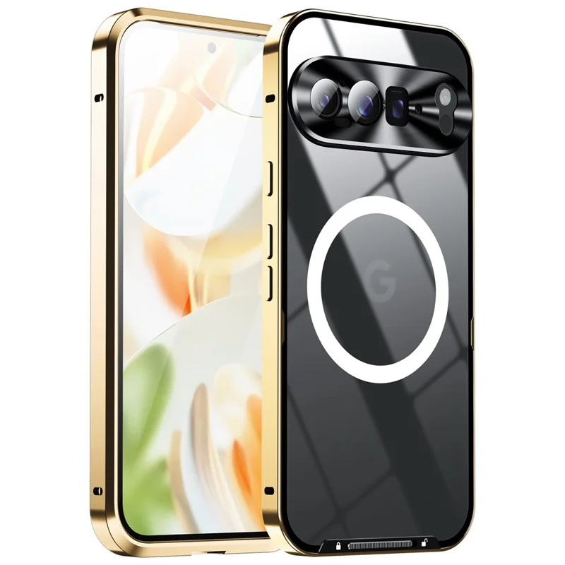 For Google Pixel 9 Pro XL Magnetic Case Metal Frame Matte Phone Cover - Gold