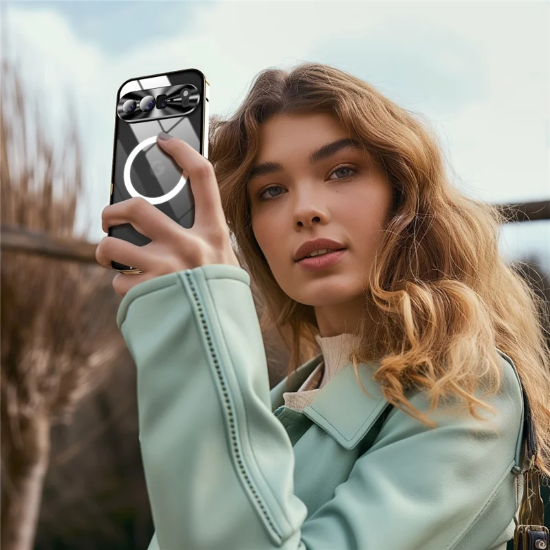 For Google Pixel 9 Pro XL Magnetic Case Metal Frame Matte Phone Cover - Gold