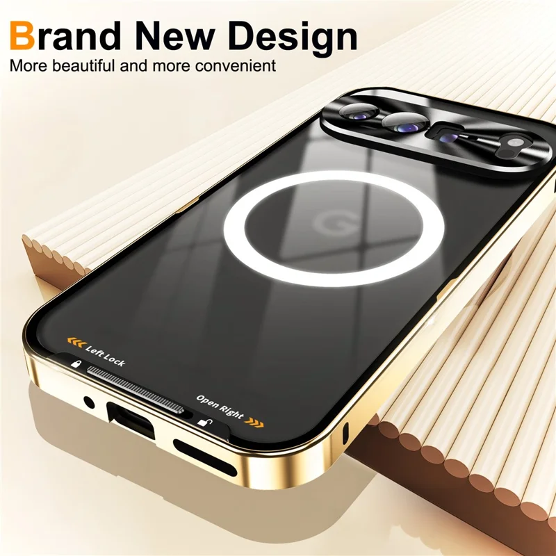 For Google Pixel 9 Pro XL Magnetic Case Metal Frame Matte Phone Cover - Gold