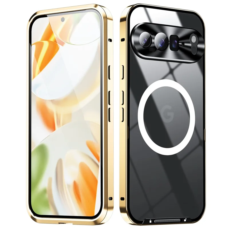 For Google Pixel 9 Pro XL Magnetic Case Metal Frame Matte Phone Cover - Gold