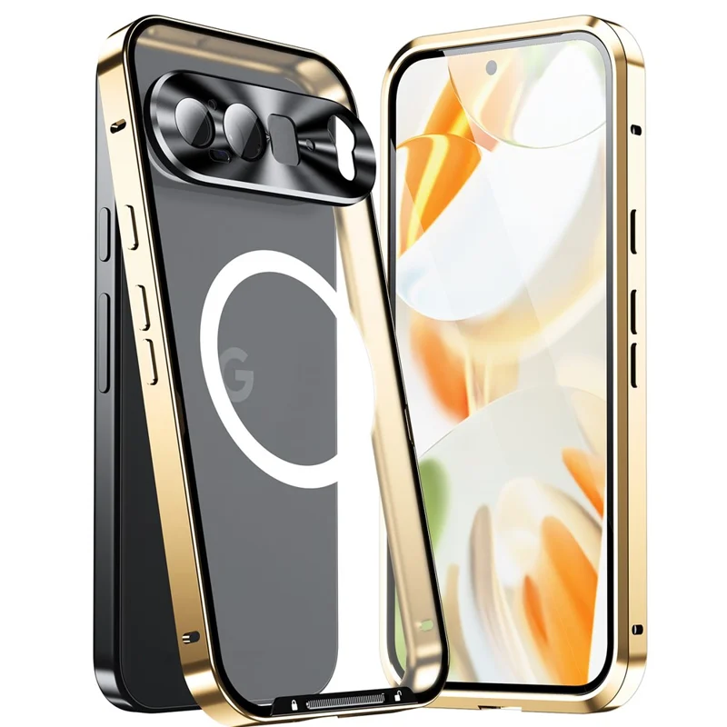 For Google Pixel 9 Pro XL Magnetic Case Metal Frame Matte Phone Cover - Gold