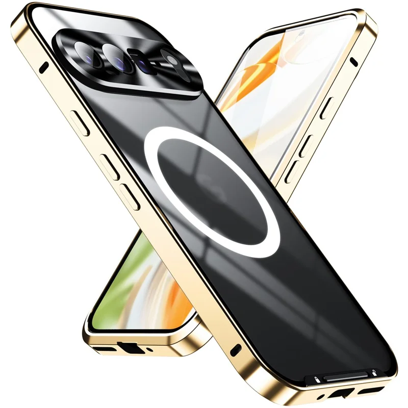 For Google Pixel 9 Pro XL Magnetic Case Metal Frame Matte Phone Cover - Gold