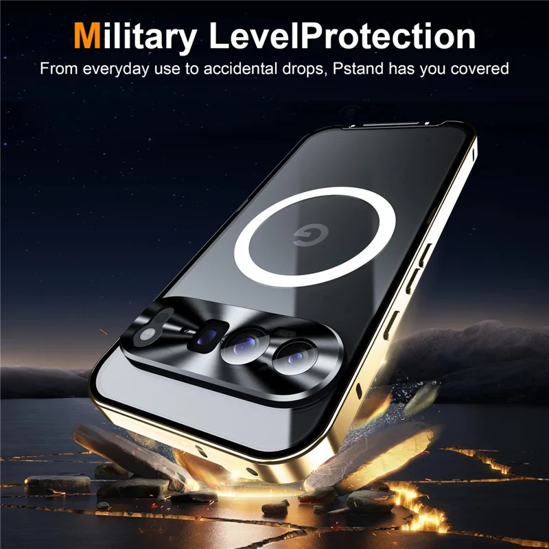 For Google Pixel 9 Pro XL Magnetic Case Metal Frame Matte Phone Cover - Gold