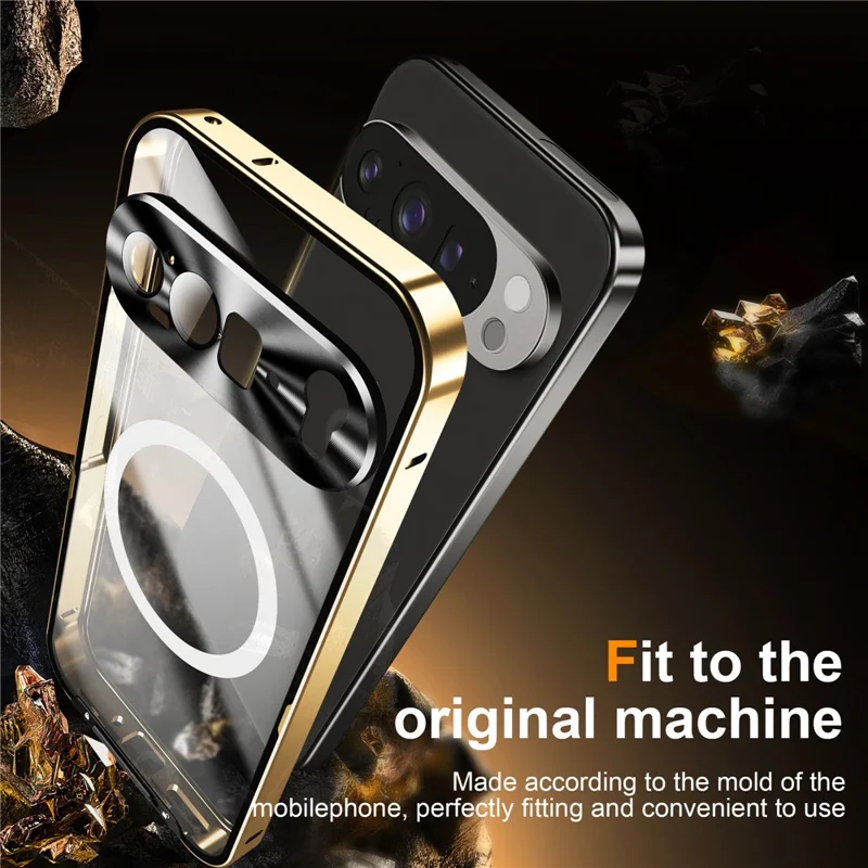 For Google Pixel 9 Pro XL Magnetic Case Metal Frame Matte Phone Cover - Gold