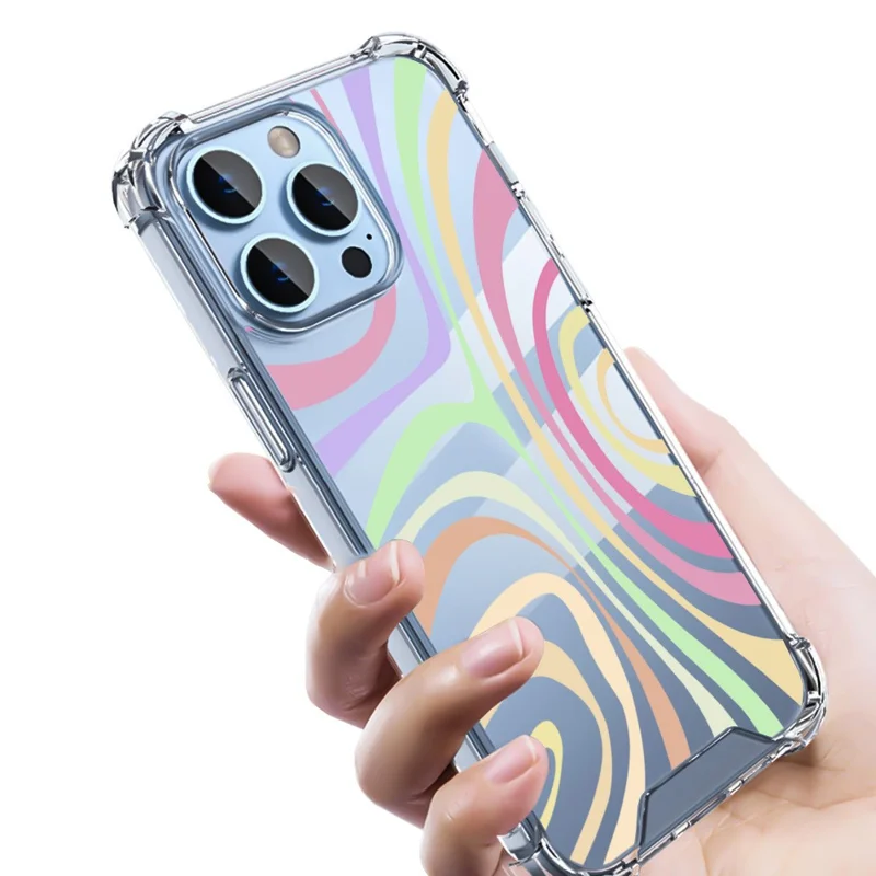 Für Das Iphone 16 Pro -hülle Farbenfrohe Wellenmuster Druck Soft TPU+PC -telefonabdeckung - Stil E