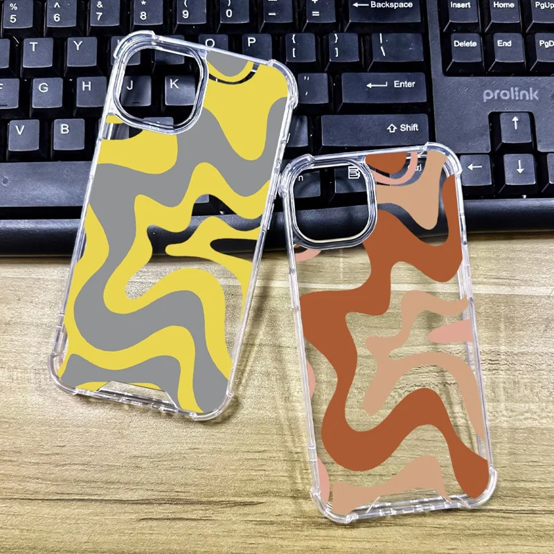 Für Das Iphone 16 Pro -hülle Farbenfrohe Wellenmuster Druck Soft TPU+PC -telefonabdeckung - Stil E