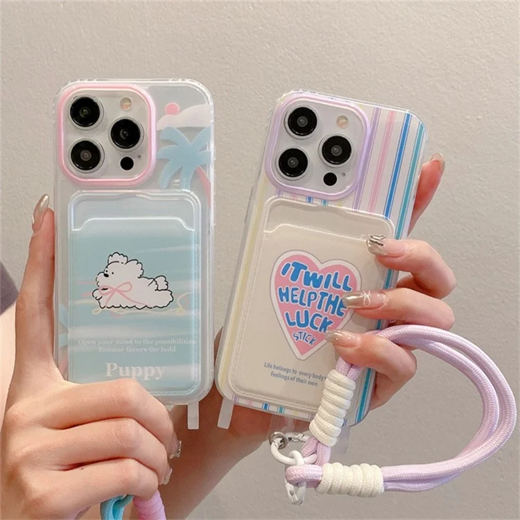 Pour Iphone 16 Pro Max Case Creative Wrist Strap Carte TPU Téléphone TPU Couverture - Green MM