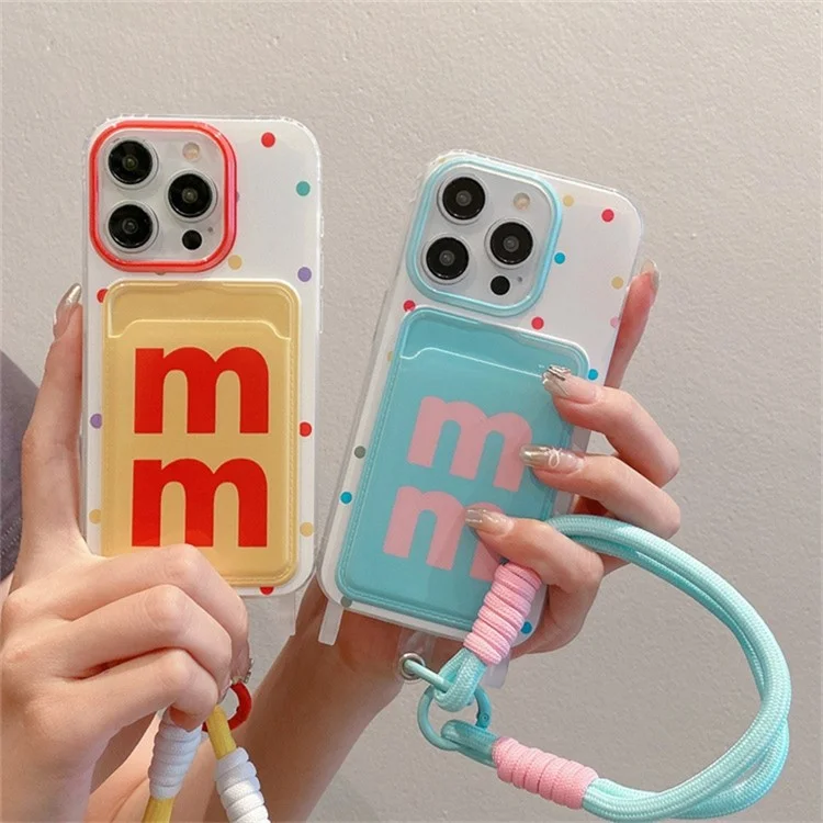 Pour Iphone 16 Pro Max Case Creative Wrist Strap Carte TPU Téléphone TPU Couverture - Green MM