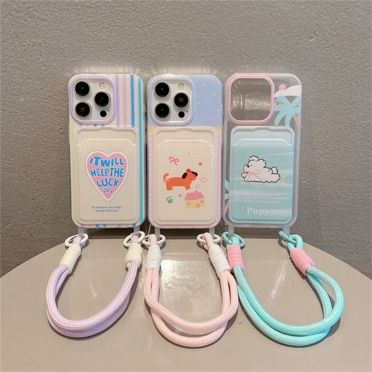 Pour Iphone 16 Pro Max Case Creative Wrist Strap Carte TPU Téléphone TPU Couverture - Green MM