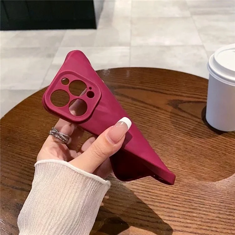 For iPhone 16 Pro Case Wrinkle Texture Matte Soft TPU Protective Phone Cover - Wine Red